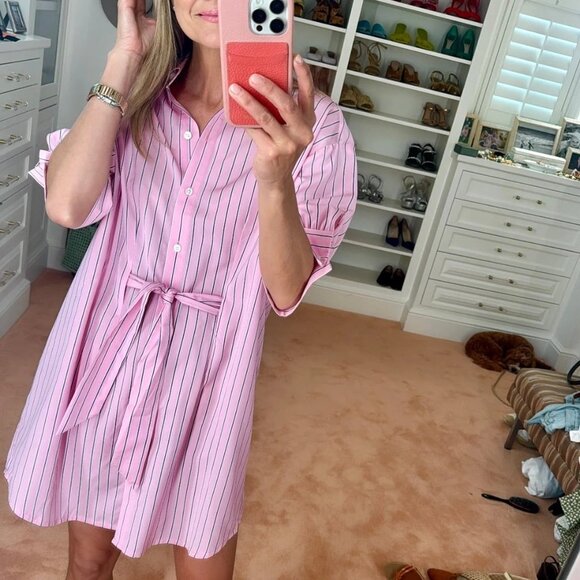 Mason's Daughter Pink Striped Anna Shirt Dress Tie Front - Picture 1 of 11